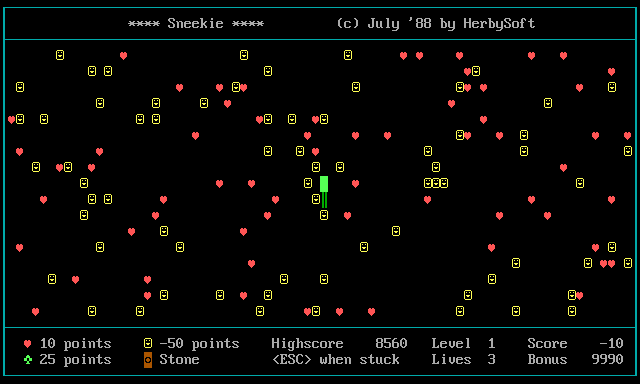 Automatisch spel in de open arena: de slang veegt door een leeg speelveld en eet harten.