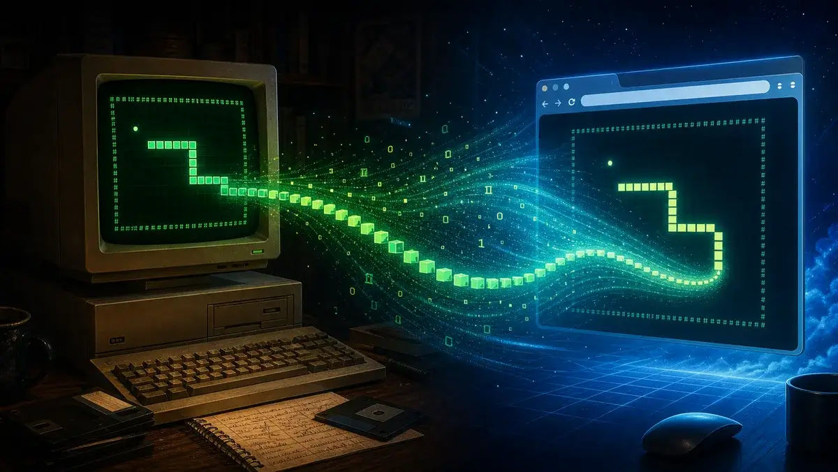 Een kortlevende AI-komeet draagt een BASIC-slangenspel uit 1988 naar een gloeiende browserport.